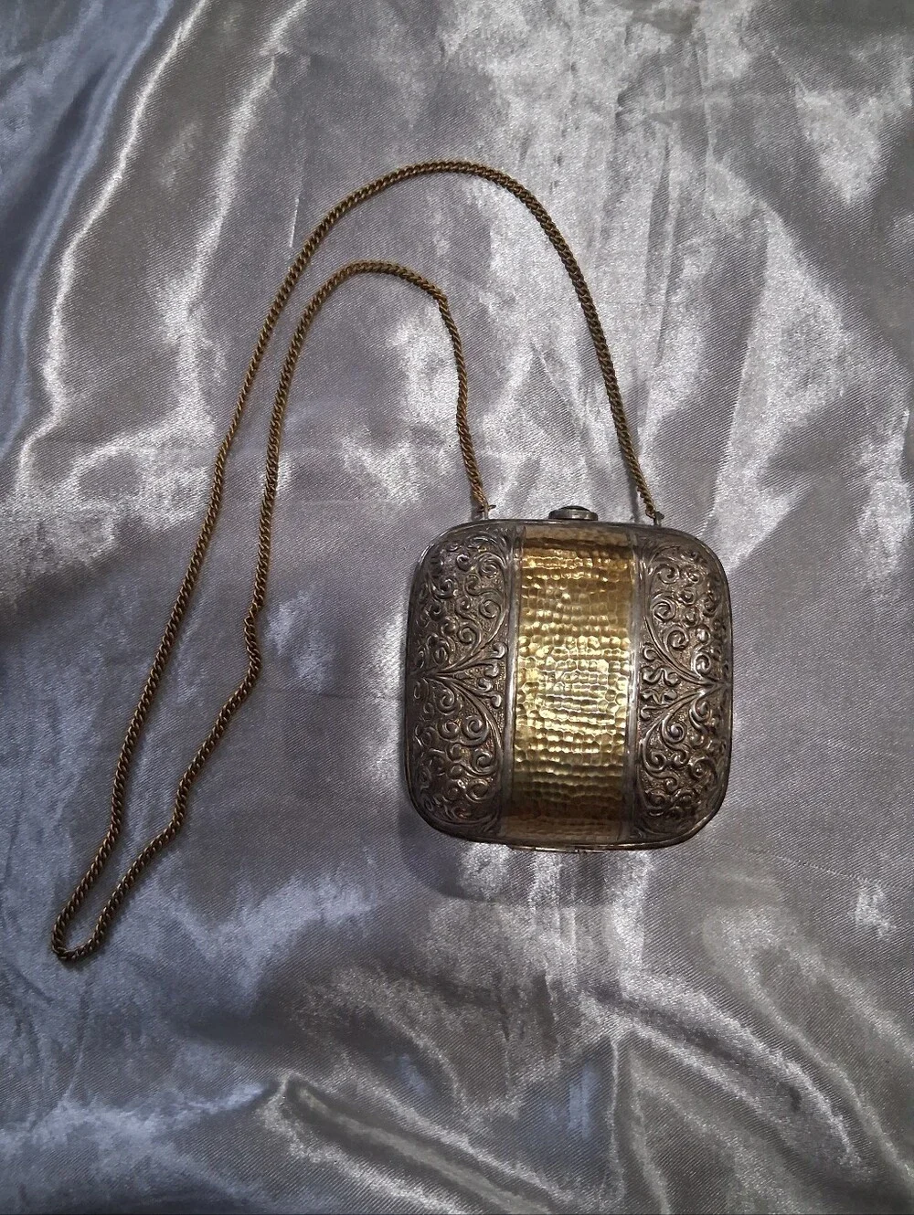 Gold and Silver Ornate Metal Crossbody Bag